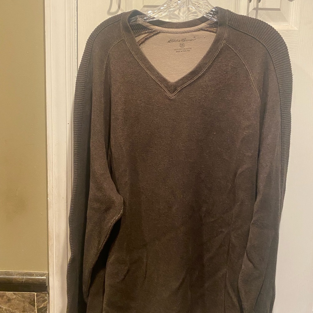 Eddie Bauer Sweater Mens Brown Long Sleeve V Neck Sweater - Size XXL